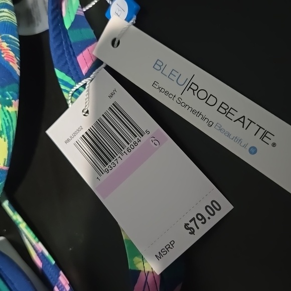 Women's Bleu Rod Beattie Bikini Top Size6 Blue Green Floral - Picture 9 of 9